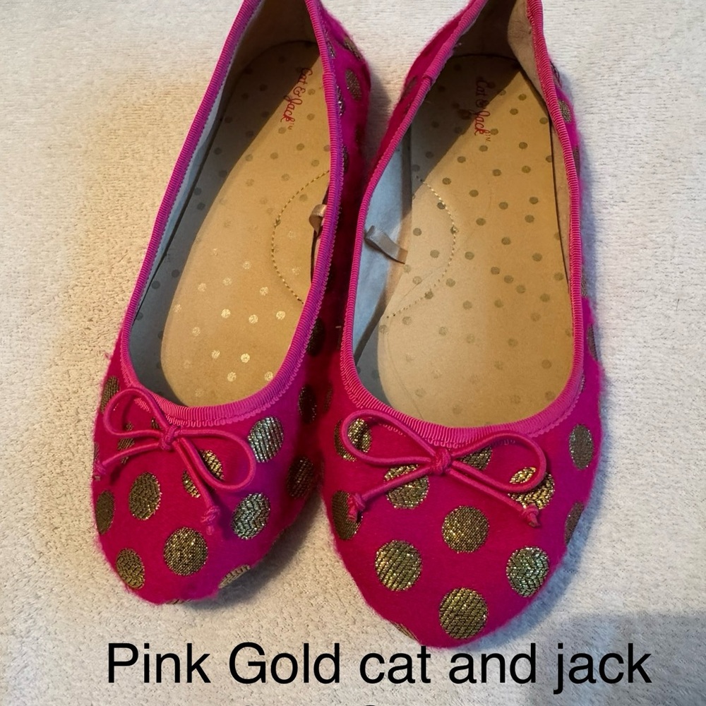 Cat & Jack Pink and Gold Polka Dot Dress Shoes